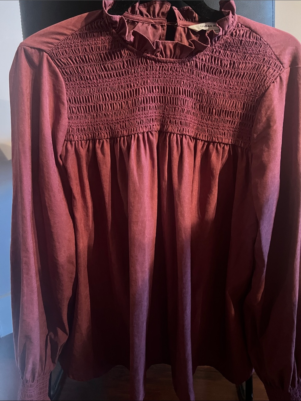 Smocked Yoke Long Sleeve Blouse - Wine